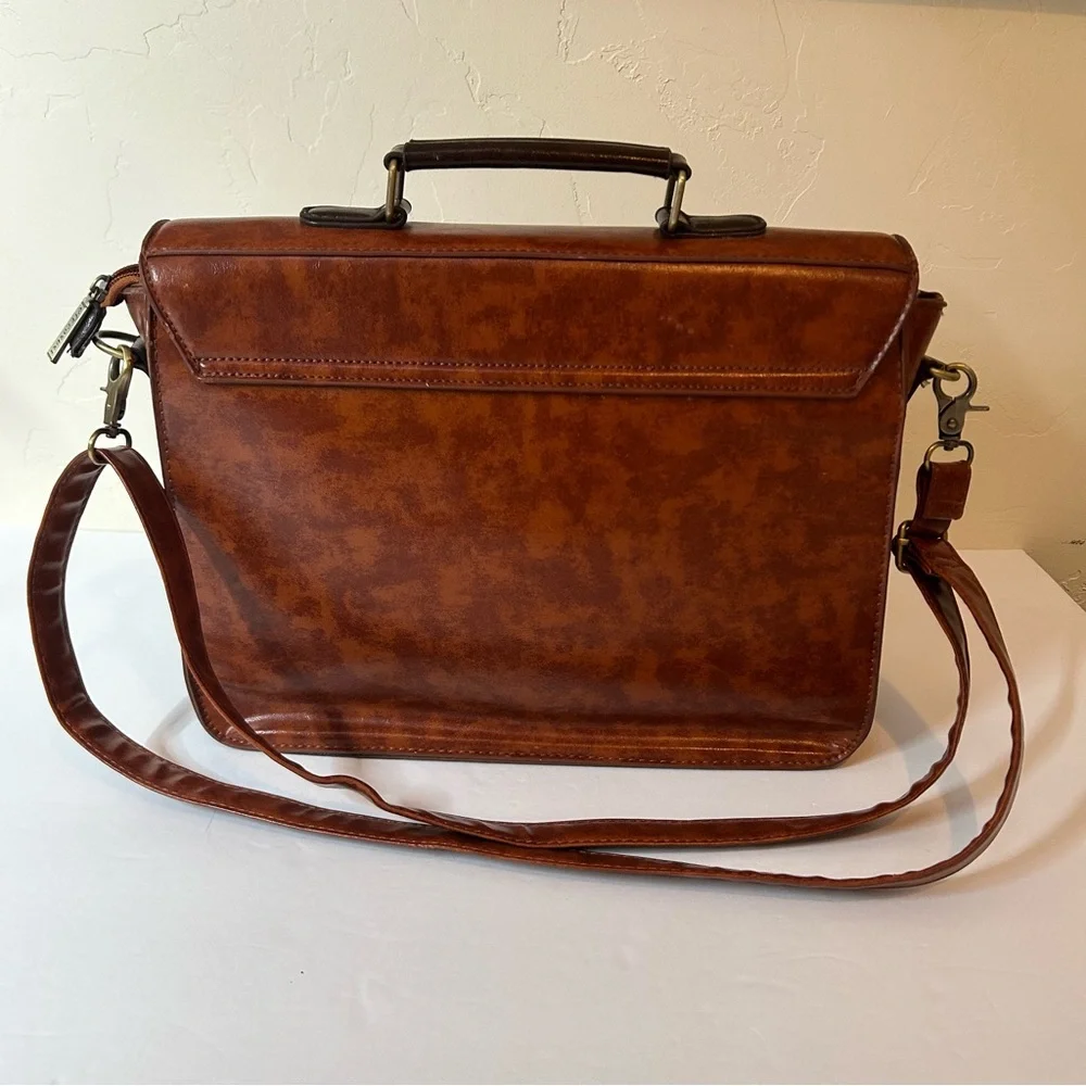 ECOSUSI Vintage Faux Leather Messenger Laptop Bag Satchel Brown with Bow 10x13